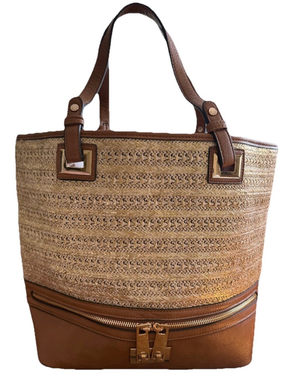 Dune London Large Woven Gold And Vegan Leather Tote Bag